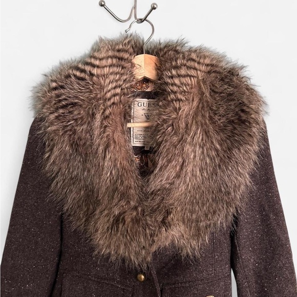 Vintage Guess Dark Brown Wool Blazer with Faux Fur Collar - Picture 4 of 7